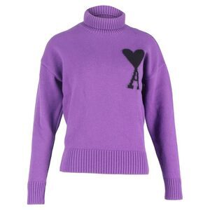 AMI Ami de Coeur Roll-Neck Jumper in Purple Merino Wool